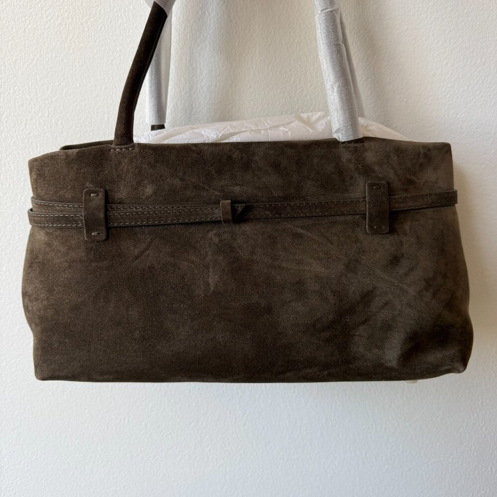 Manu Atelier Le Cambon East-West Suede Shoulder Bag — Tobacco Green — Brand New - Picture 4 of 5
